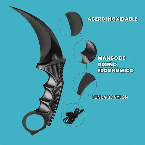 Vista 4 de 2 Piezas Cuchillo Karambit de Hoja Fija, Herramienta Táctica de Acampada, Cuchillo de Caza al Aire Libre con Funda y Cordón, Adecuado para Negro