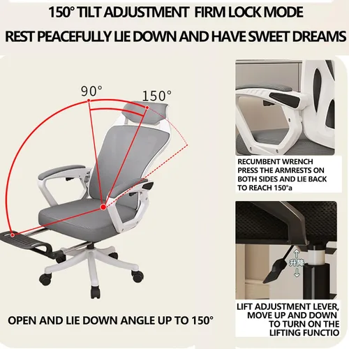Vista 4 de Ergonomic Gaming Desk Chair with 150° Recline SShaped Back Support and Adjustable Lumbar Support Comfy Mesh Office Chair for Study Work and Gaming