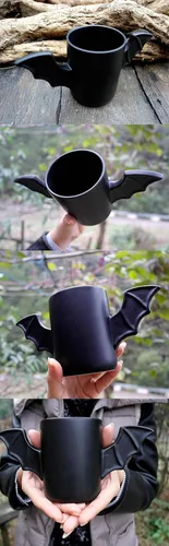 Vista 6 de Taza de café de cerámica formada murciélago creativo, tazas de agua con diseños peculiares, tazas de té de moda (murciélago)