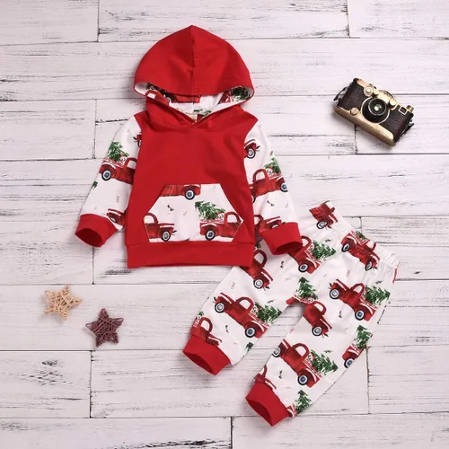 Vista 7 de ZOELNIC - Conjunto de ropa para bebés y niños con capucha y pantalones a cuadros