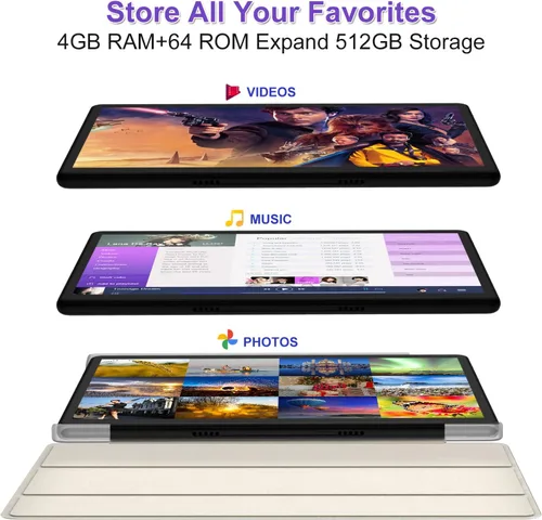 Vista 3 de 2025 Android 12 Tablets 10.1 Octa-Core 2 en 1 Tablet 64 GB + 512 GB Expandir incluye funda, teclado, lápiz capacitivo, cámara dual 13+5, pantalla
