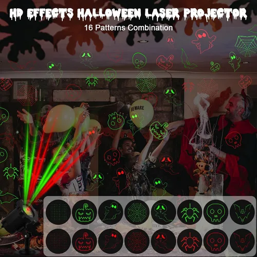 Vista 2 de Luces de Proyector de Halloween al Aire Libre, Luces de Proyector Láser de Halloween Impermeables con Control Remoto, Luces de Proyector