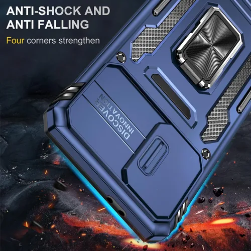 Vista 7 de Funda para Samsung Galaxy S21 FE 5G con cubierta para lente de cámara, protector de pantalla HD, soporte de anillo magnético probado contra caídas