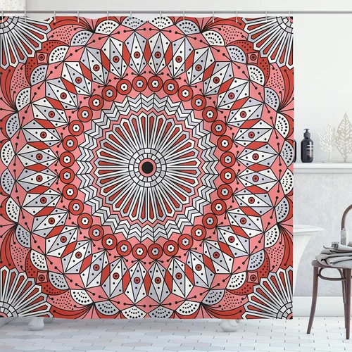 Vista 48 de set de cortina para baño decorativa de tela de poliéster con ganchos
