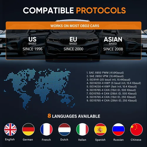 Vista 7 de Escáner OBD2 con probador de batería, lector de código de vehículo para comprobar la luz del motor, Plug and Play, herramienta de diagnóstico