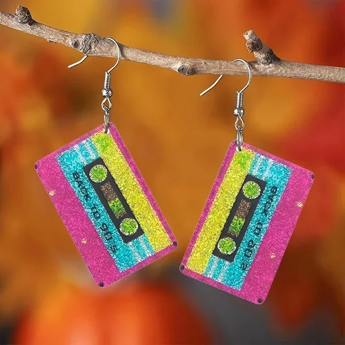Vista 5 de Aretes de neón de los años 80 y 90 para mujer, estilo punk, retro, coloridos, acrílicos, colgantes, para cosplay, fiesta brillante, festival