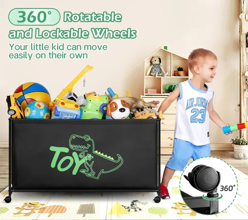 Vista 3 de MISSLO Organizador de zapatos colgante de doble cara con 30 bolsillos grandes y caja de juguetes grande con ruedas