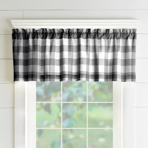 Vista 17 de Elrene Home Fashions Farmhouse Living Buffalo-Check Juego de cortinas de dos niveles para baño o cocina, 30" x 24" (Juego de 2 niveles), Gris/Blanco