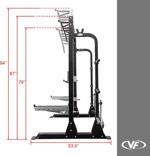 Vista 7 de Valor Fitness Máquina de sentadillas de media rejilla - Estación de dominadas de agarre múltiple de 5 posiciones - Altura ajustable, almacenamiento