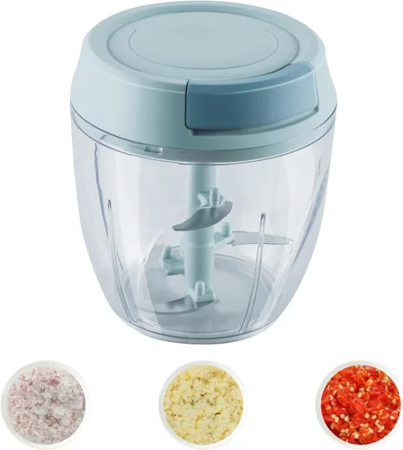 Vista 6 de Picador de ajo, mini picador manual de alimentos para cocina, cebolla, trituradora de ajo, picadora de ajo, azul, 5.4 fl oz