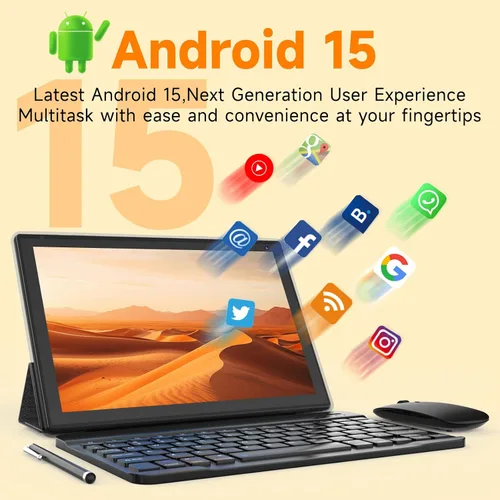 Vista 6 de Tablet Android 15 de 10 pulgadas, tableta 2 en 1 con teclado. 8GB RAM+32GB ROM compatible con tabletas PC expandibles de 1TB, CPU de cuatro núcleos