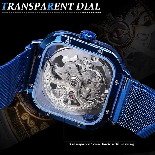 Vista 5 de FORSINING Relojes automáticos mecánicos, reloj de pulsera dorado para hombre con esfera transparente de acero inoxidable con movimiento de flor real