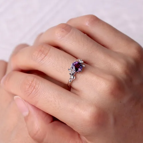 Vista 4 de LUO Anillo redondo de plata de ley 925 con piedra preciosa de 0.276 in para mujer