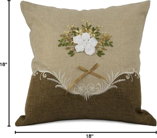 Vista 2 de Violet Linen Artístico decorativo arpillera, 18" x 18" almohada - marrón