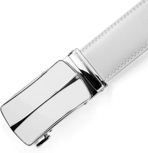 Vista 7 de Clubbelts Cinturón de cuero con trinquete para hombre con hebilla automática, negroblancomarrón, 1 38 de ancho, cinturón de vestir ajustable