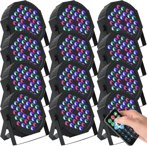 Vista 6 de Paquete de 3 luces LED par para DJ, luz de escenario de 7 canales para escenario con control remoto y control DMX, luces elevadas activadas por