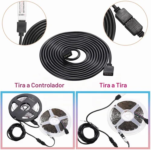 Vista 3 de Honoson 6 piezas de cable de extensión RGB de 4 pines, conector de tira LED, kit de cables de cable con conector de clavija de 12 piezas para tira