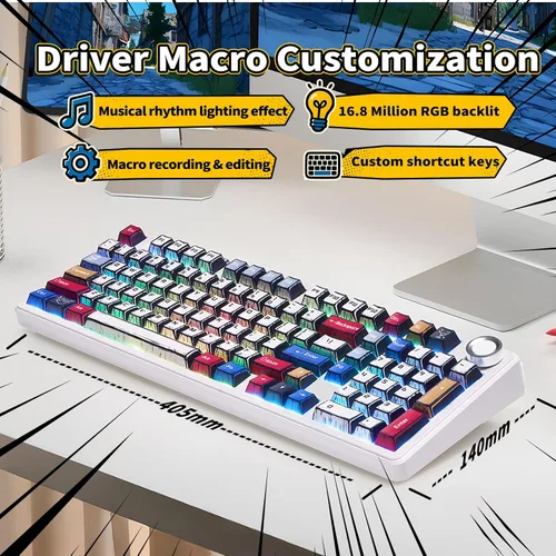 Vista 5 de x Aula F99 Pro Teclado Mecánico, Teclados Inalámbricos para Juegos RGB Retroiluminados Intercambiables en Caliente Personalizados en Crema