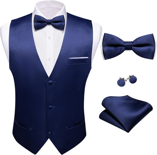 Vista 13 de Barry.Wang Chaleco de traje para hombre, conjunto de corbatín, chaleco A-02-rosa claro