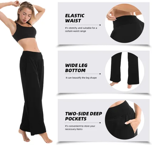 Vista 4 de Walifrey Pantalones de pierna ancha para mujer, pantalones de yoga con bolsillos, pantalones deportivos para mujer, casuales, holgados, atléticos