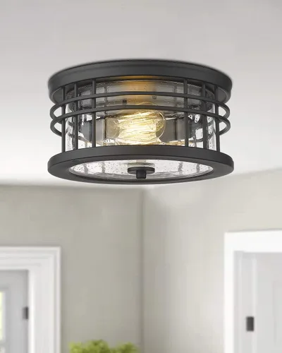 Vista 4 de zeyu ZW01-F BK - Lámpara de techo de montaje empotrado, 2 luces, para cocina, pasillo, 12 pulgadas, acabado negro con vidrio semillado, ZW01-F BK