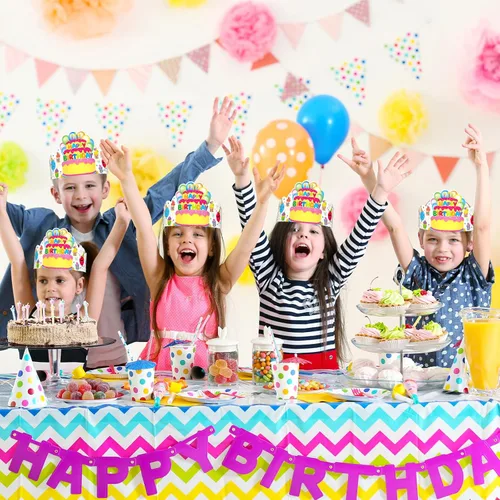 Vista 6 de Paquete de 36 coronas de cumpleaños para niños, sombreros de fiesta de papel coloridos para estudiantes, aula, escuela, suministros de fiesta VBS