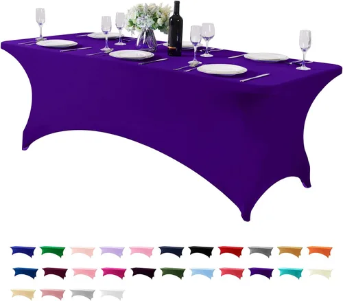 Vista 125 de Mantel de elastano para mesa de 6, 4 o 8 pies, universal, ajustable, para fiestas, banquetes, bodas y eventos, color verde manzana