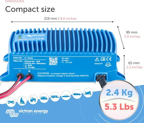 Vista 5 de Victron Energy - Cargador de batería inteligente, IP67, 12/24 voltios, 5-25 amperios, color azul (Bluetooth)