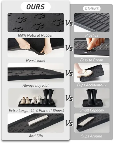 Vista 6 de SUPENUIN Bandeja de botas con patrón de patas para entrada, alfombrillas de goma impermeables para perros, bandeja multiusos para entrada