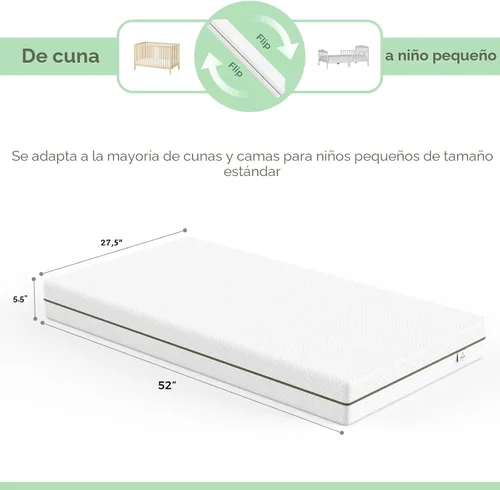 Vista 3 de Colchón Dourxi para cuna, colchón cómodo de doble cara para bebé y niño pequeño Breathable Gel Memory Foam, Removable Washable Cover, Fits Full