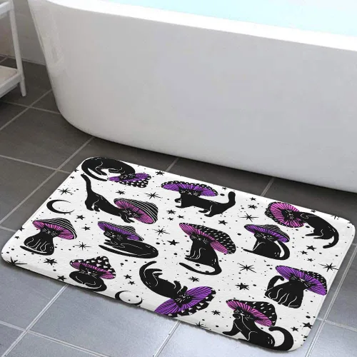 Vista 9 de MERCHR Tapete de baño con diseño de hongo y gato divertido para baño, estética, única, divertida, divertida, azul, tapete antideslizante, para baño