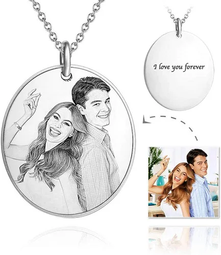 Vista 2 de Collar de plata de ley 925 personalizado con foto de nombre personalizado con palabras grabadas para regalo de cumpleaños del día de la madre