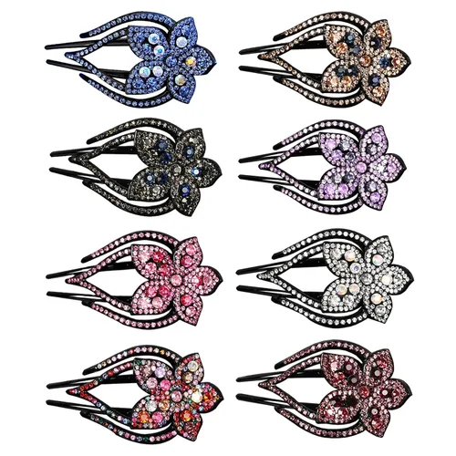 Vista 7 de Pinza para el cabello, 8 piezas de accesorios para el cabello con diamantes de imitación brillantes para mujer, pinzas decorativas de moda