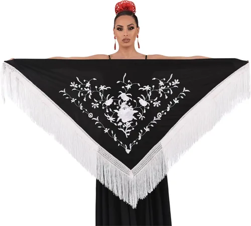 Vista 3 de Mantón Manila para baile flamenco. tamaño medio 63X31 pulgadas