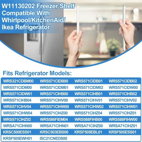 Vista 5 de [PAQUETE DE 2] Estante de Vidrio para Congelador W11130202 MEJORADO Compatible con Refrigerador Whirlpool Repuesto de Estante para Congelador Partes
