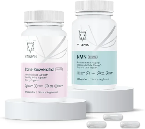 Vista 3 de VITRUVIN Paquete Longevity - NMN 500 mg + Trans-Resveratrol 500 mg con piperina - Vegano, sin OMG, sin gluten, sin gelatina