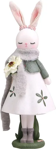 Vista 5 de Lindas figuras de resina de conejita con bufanda, estilo de dibujos animados, estatuas coleccionables, decoraciones de escritorio, decoración