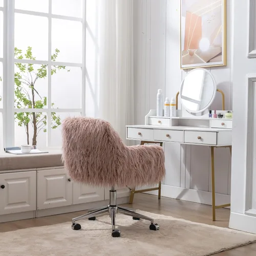 Vista 6 de Silla de escritorio de oficina, silla de escritorio giratoria esponjosa, altura ajustable con reposabrazos, cojín suave, base plateada