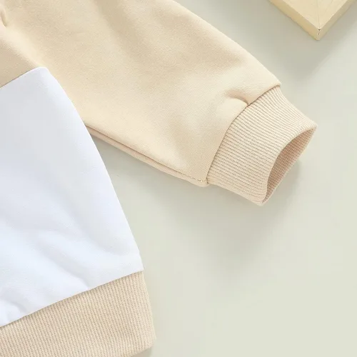Vista 5 de Conjunto de ropa para niños pequeños, sudadera de retazos, manga larga, pantalones sólidos, para otoño e invierno