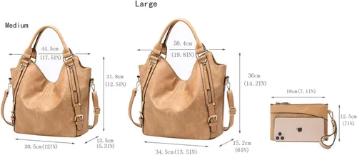 Vista 6 de Bolso tote para mujer, carteras de cuero PU, bolsos de hombro hobo de moda con correa de hombro ajustable
