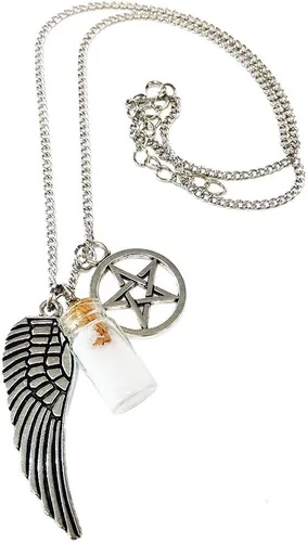Vista 2 de Supernatural Hunter Pentagram, sal, alas de ángel encanto collar