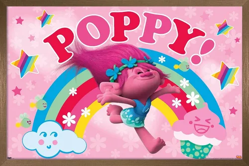 Vista 16 de Trends International Trolls - Póster de pared de amapola, 22.4 pulgadas de largo x 14.7 pulgadas, versión enmarcada en madera de granero Versión