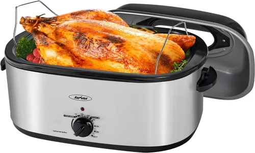 Vista 8 de Sunvivi Horno Asador Eléctrico de 22 Cuartos para Pavo con Tapa, Asadores Eléctricos con Bandeja Extraíble, Asador Grande, Tapa Visible