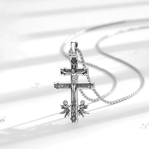 Vista 101 de Vito Collar de plata de ley 925 para mujeres y hombres, San Benito, crucifijo, Caravaca, San Cristóbal, San Judas, medalla patronal, amuleto