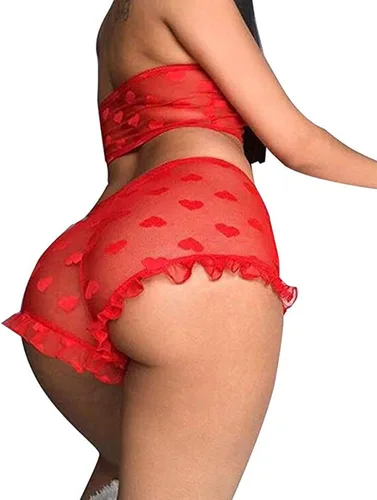 Vista 3 de Springcmy Conjunto de lencería sexy de 2 piezas para mujer con malla de encaje ropa de noche brasier y ropa