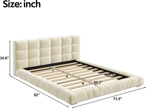 Vista 2 de Base de cama tapizada de terciopelo con cabecera capitoné de canal, cama de perfil bajo tamaño Queen con soporte de listones resistente, no necesita