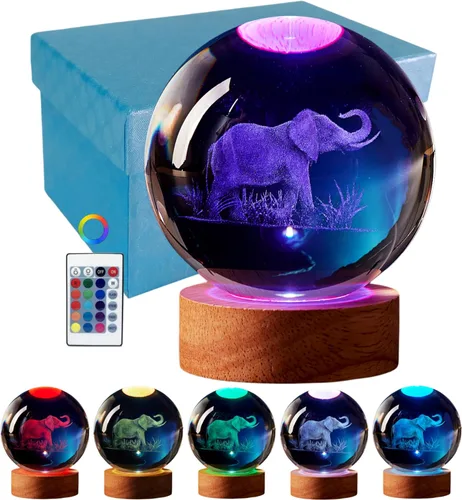 Vista 14 de Lámpara de bola de cristal 3D de Axolotl, lámpara de noche de bola de cristal mejorada de 3.15 pulgadas con 16 colores LED, base de madera, control