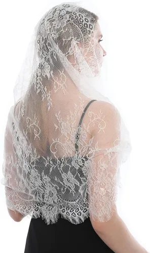 Vista 3 de LMVERNA Lace Infinity Veils Mantilla Catholic Veil Iglesia Velo de cabeza que cubre la masa latina