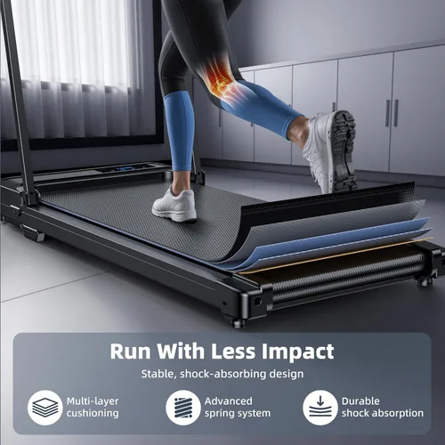 Vista 4 de Caminadora plegable para el hogar - Cintas de correr plegables con barra de mango portátil compactas plegables para interiores, almohadillas Negro
