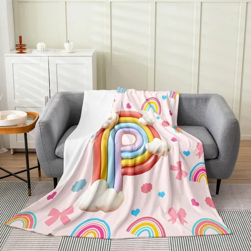 Vista 10 de Erosebridal Rainbow English Alphabet Fleece Throw Blanket 40"x50" - Ultra-Soft for Couch Sofa Bed,Cartoon Letters Flannel Blanket,Love Hearts Fuzzy